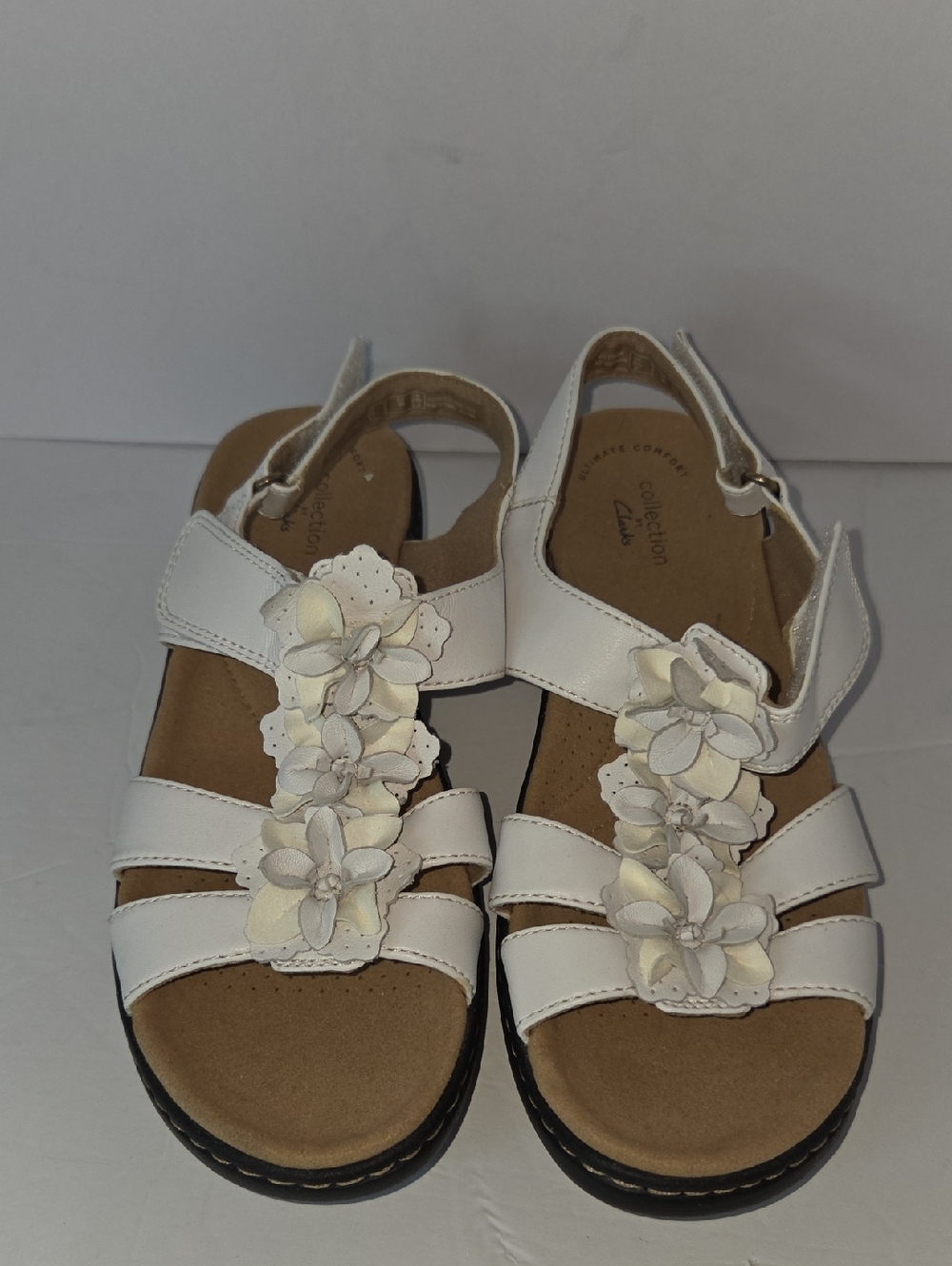 Clarks Lexi Opal White Leather Wedge Slide Sandals Size 8W "Like New"